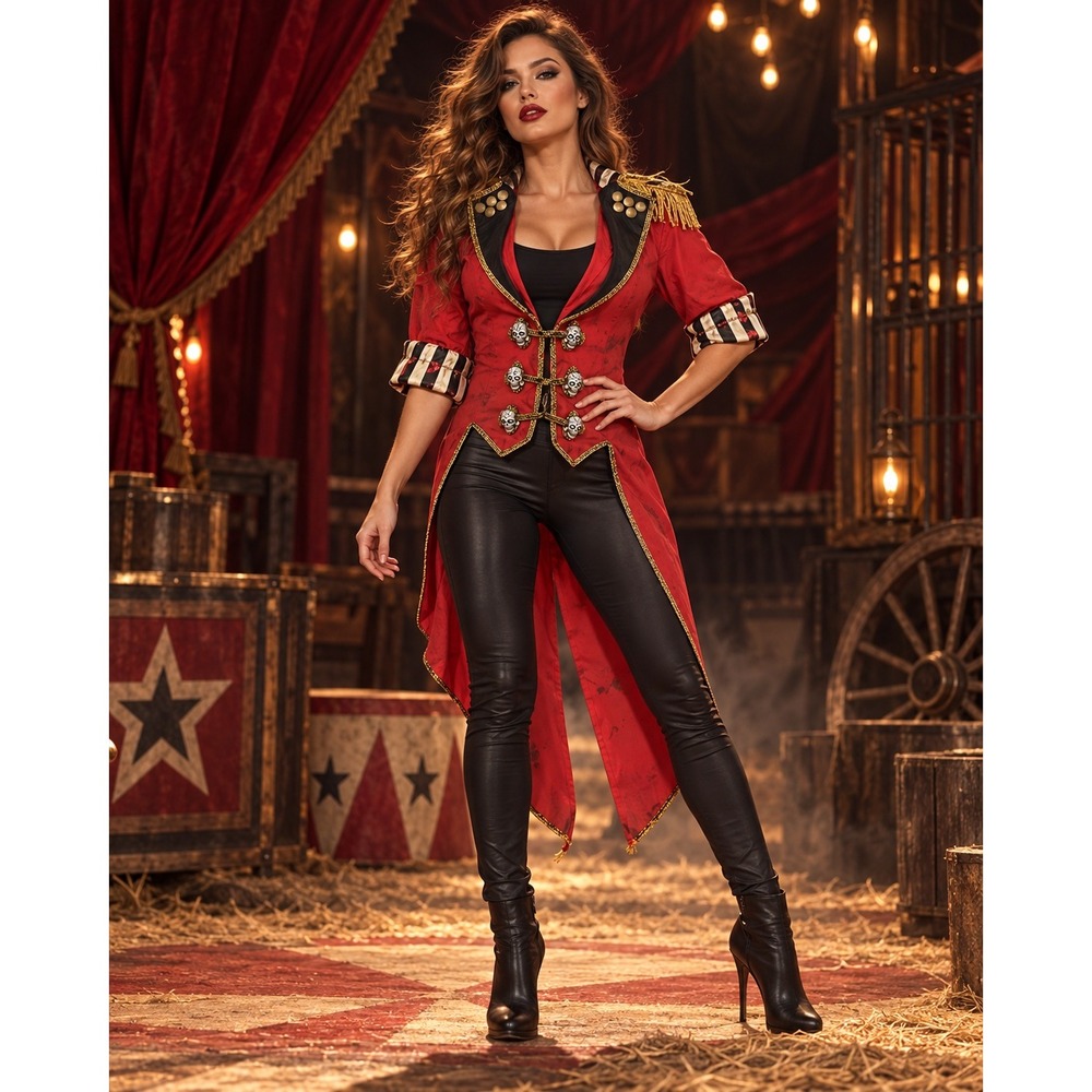 Freakshow Ringmaster Womens Standard 8 Costume Red Tailcoat Skull Buttons Amscan